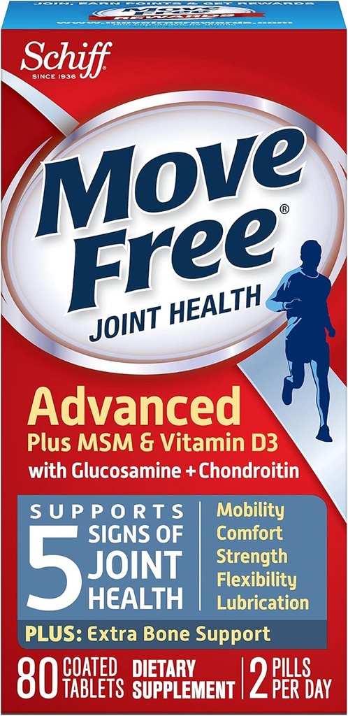 Μετακίνηση δωρεάν Advanced Glucosamine Chondroitin MSM Vitamin D3 και Hyaluronic Acid Joint Supplement, 80 Count