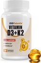 Βιταμίνη D3 K2 (MK7) Συμπλήρωμα Softgel, Βιταμίνη D3 5000 IU & K2 100MG με MCT Συμπλήρωμα Λάδι, Ανοσολογική Υποστήριξη, Οστά & Δόντια Υγεία, Χωρίς Γλουτένη, Μη-GMO