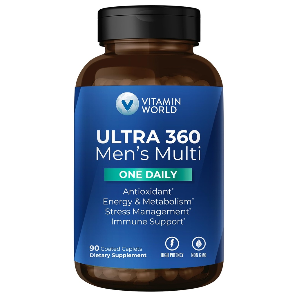 Dünya Ultra 360 Insanlar Için Çokvitamin, Erkeklerin Minerallerle Çok Vitamini, Herbs & Antioksis, Günlük Supplement A Vitamin A, C, D, E & çinko for Energy & Immune Support, 90 Caplets