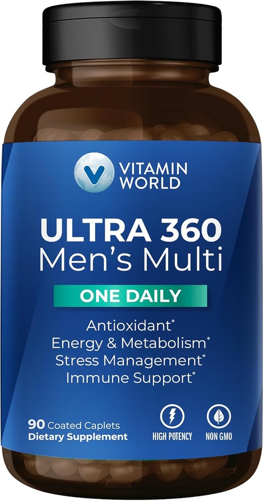 Dünya Ultra 360 Insanlar Için Çokvitamin, Erkeklerin Minerallerle Çok Vitamini, Herbs & Antioksis, Günlük Supplement A Vitamin A, C, D, E & çinko for Energy & Immune Support, 90 Caplets