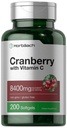 Horbäach Cranberry Pills for Women and Men | 200 Softgels | Extract Supplement with Vitamin C | Non-GMO, Gluten Free