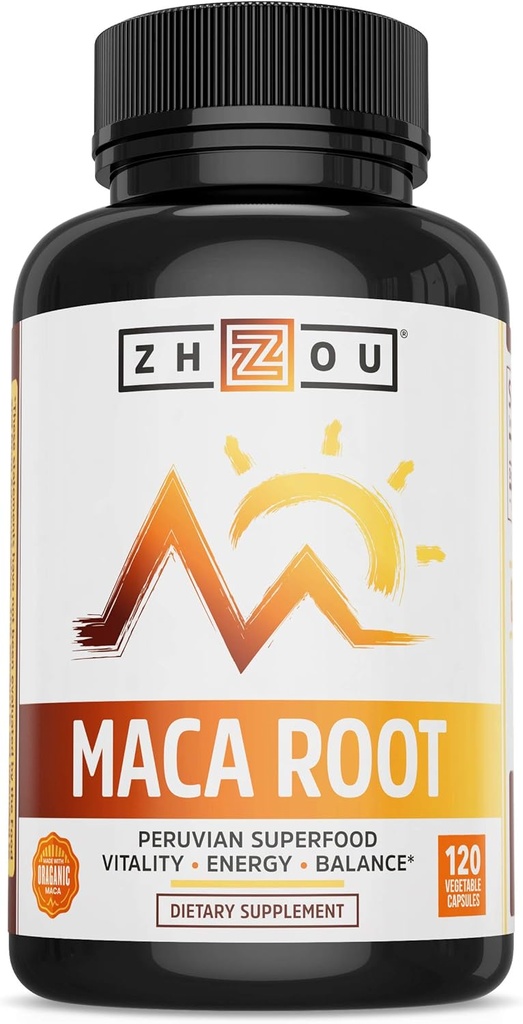 Zhou Maca Root | Erkekler ve Kadınlar için Sağlık Tamamı | Enerji Güçleri | 60 Hizmet, 120 Kont