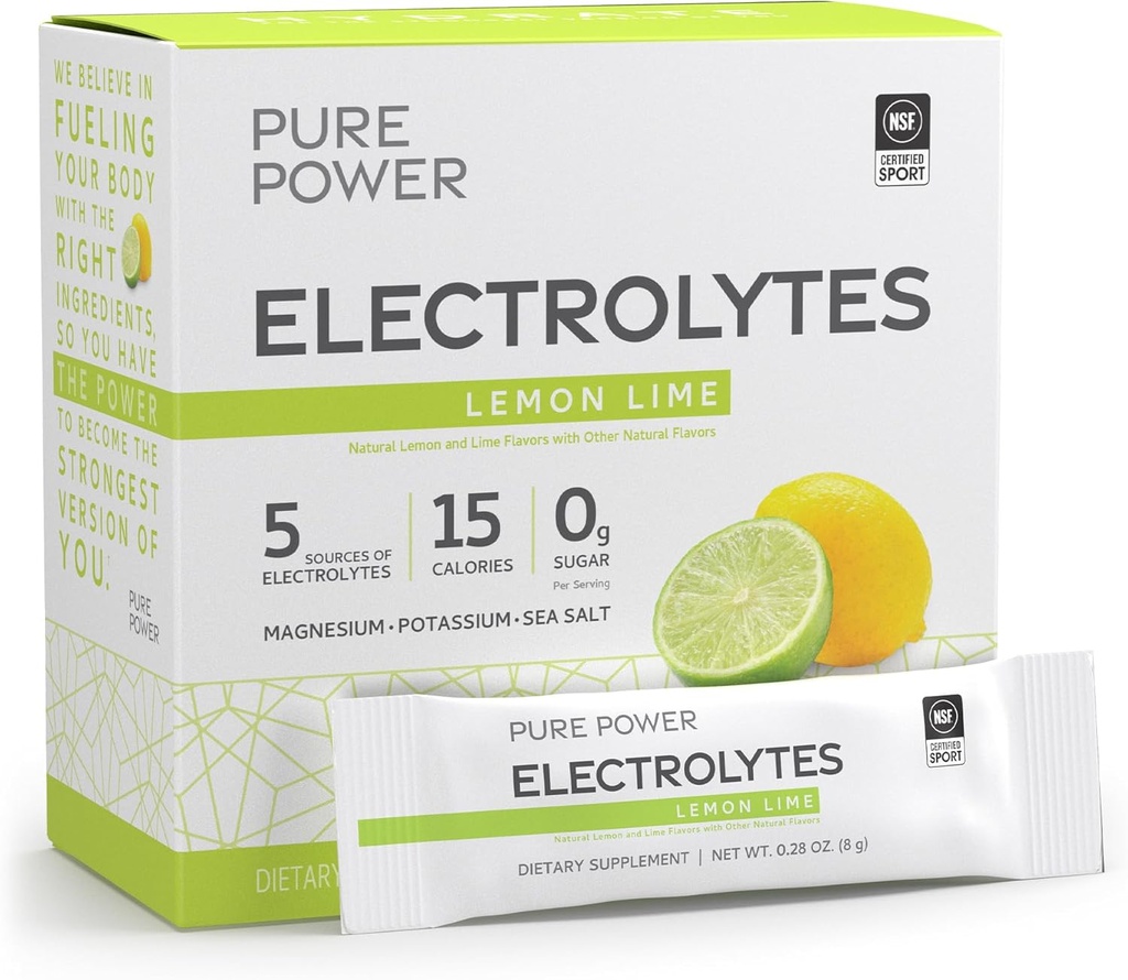 Dr. Mercola Pure Power Electrolytes - Destekler Hydration & Muscle Function - Magnezyum & P Properties - 0 g Sugar per Service - Lemon Lime - 30 Packets