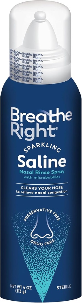 Breathe Right Sparkling Saline Nasal Rinse Spray – Effervescent, Drug-Free Relief from Thingsy Nose Due to Cold or Alerji – A Sparkling Sensation Only Bubbles Can Bring – 1 Can, 4.0 oz