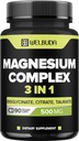3in1 Magnezyum Kompleksi% 20 Purified - 500 mg of Magnezyum Bisglycinate, Citrate & Bathroom for Muscle, Relaxation Mood, Bone Health & More - 90 Capsules
