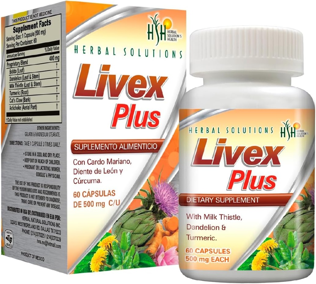 Herbal Solutions Livex Plus Φυσικό συμπλήρωμα για το συκώτι clease. Βοηθά στη βελτίωση ενός ήπατος Detox και Digestive Health.