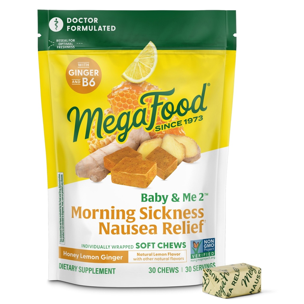 MegaFood Baby & Me Prenatal Sabah Hastalığı Yardımı, Ginger Chews, B6 Vitamini ile, 9 Yiyecek Allergens olmadan Made Without 9 Food Allergens, Honey Lemon Ginger Flavor, 30 Chews