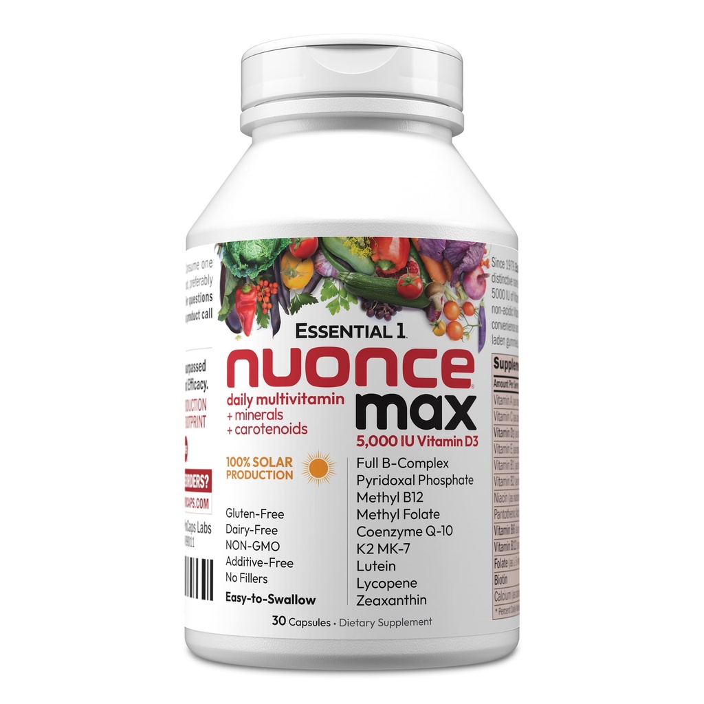 ANDREW LESSMAN Essential-1 nuonce max Multivitamin 5000 IU Vitamin D3 30 Küçük Capsules. 100 mcg Torch B12. CoQ10 Lutein Lycopene Zeaxanthin. Yüksek Potency. Katkı yok. Ultra-Mild One Daily Capsule