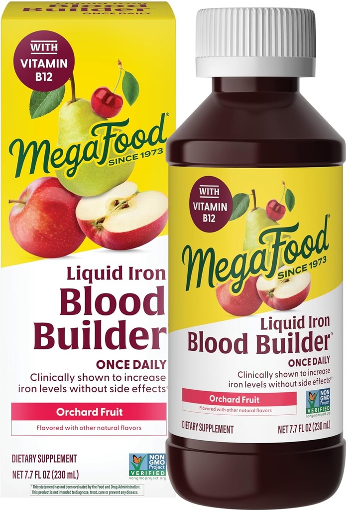 MegaFood Blood Builder Liquid Iron Supplement for Women, Men & Kids, Klinik olarak Constipation, Vegan, 7.7 Fl Oz (23 hizmet)