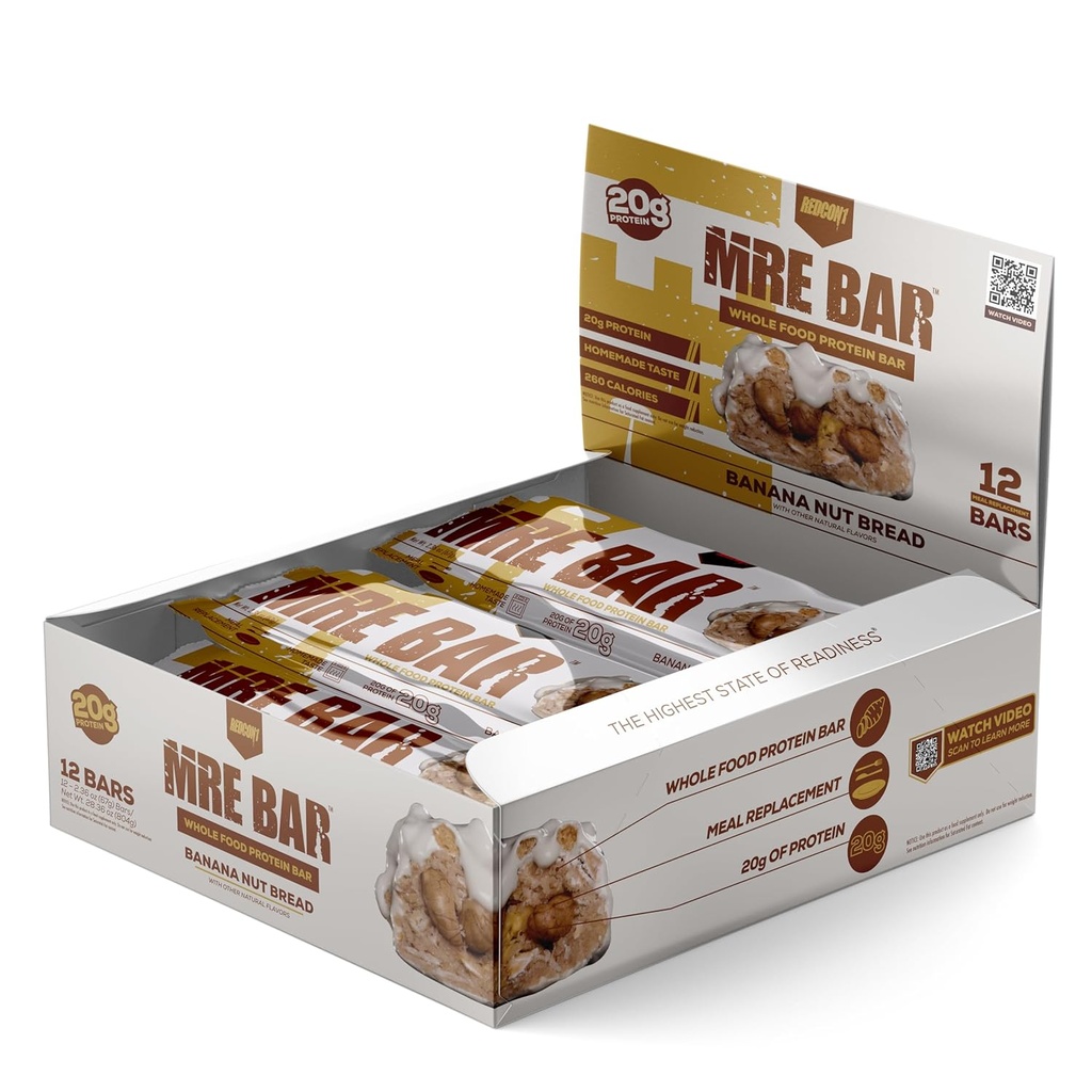 REDCON1 MRE protein Bar, Banana Nut Bread - Tüm Gıda Proteinlerinin MCT Yağı + 20g - Kolay Digestible, Macro Balanced Low Sugar Meal Change Bar (12 Bar)