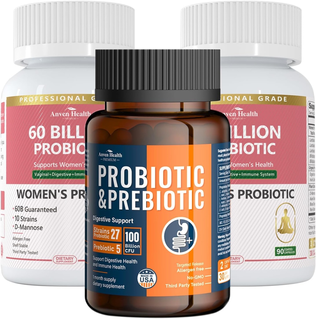 Gut Health Support Sche: 2 Kadın Probiyotiklerinin 2 Şişesi + 1 Evrensel Probiyotiklerin Şişesi – Digestive, Urinary & Immune Health for Men & Women