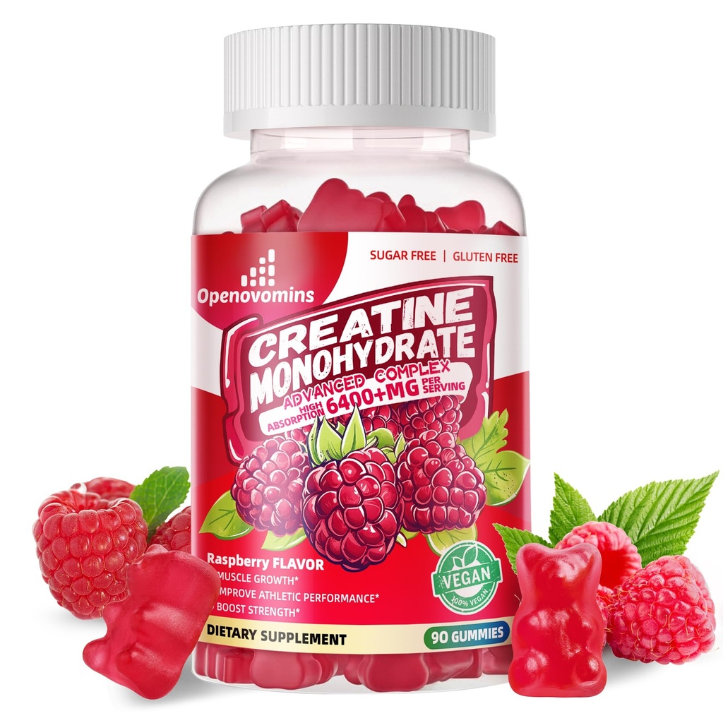 Creatine Monohydrate Gummies Complex 6400mg για άνδρες & γυναίκες -Προηγμένη Φόρμουλα W/L-Taurine + Βιταμίνη B12, Συμπλήρωμα χωρίς ζάχαρη Μασώμενα, 90 Gummies Βατόμουρο