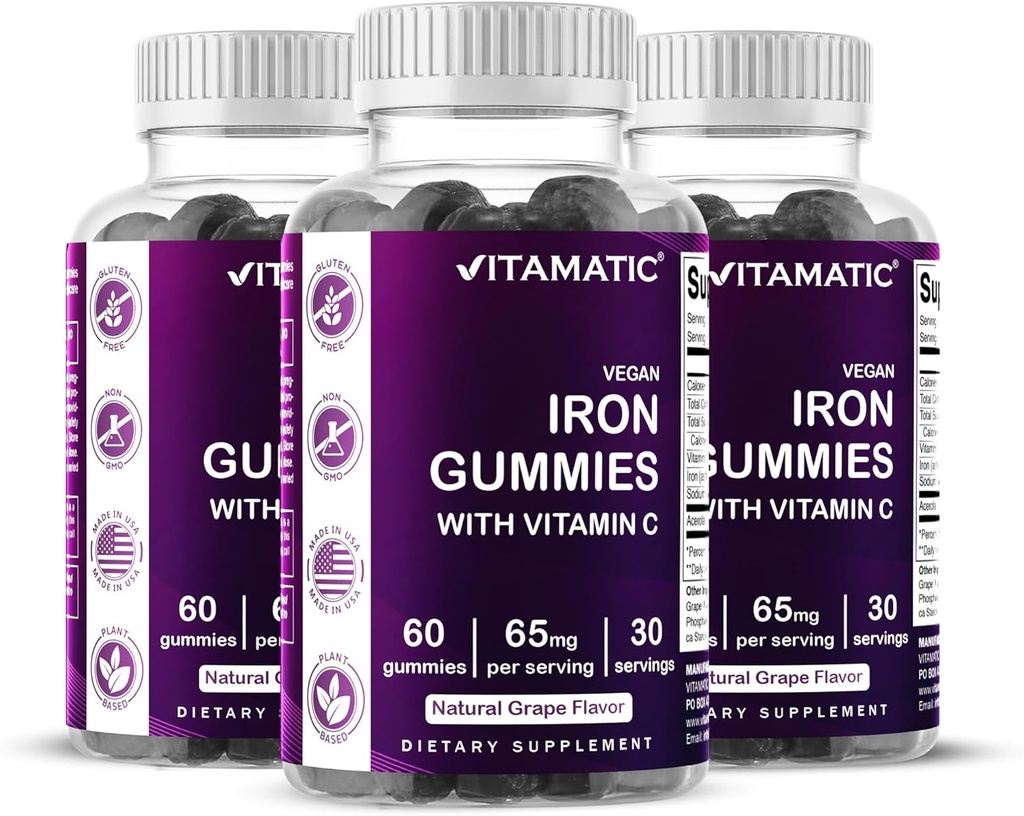 Vitamatic Iron 65 mg Gummies Supplement for Women & Men - 60 Vegan Gummies - Great Tasting Iron Gummy Βιταμίνες με Βιταμίνη C (3)