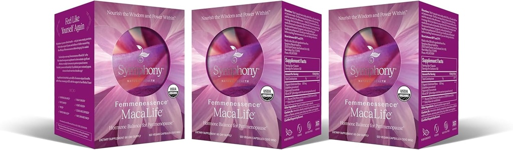 Femmenessence® MacaLife® – Clinically Proven Perimenopausal συμπλήρωμα για τη φυσική ισορροπία ορμονών, Symptom Relief, Heart & Mood Support, χωρίς προσθήκη ορμονών (360 κάψουλες, 180 ημέρες προσφοράς)