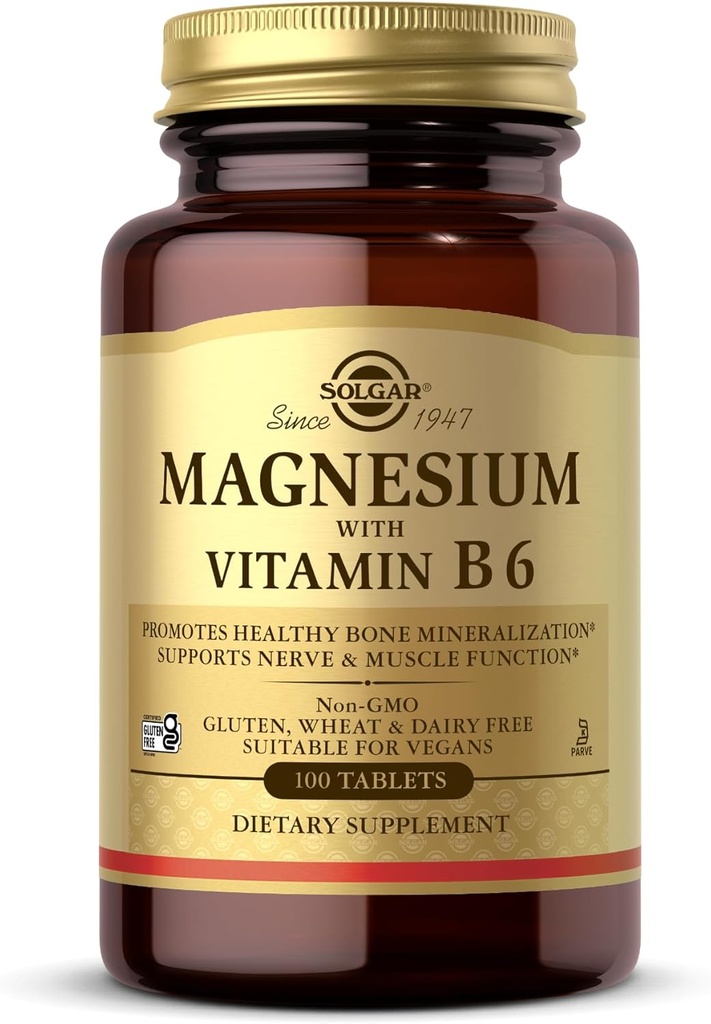 B6, 100 Tablet olan Magnezyum - Sağlıklı Kemik Mineralizasyonu, Destek Nerve & Muscle Function, Energy Metabolism - Non-GMO, Vegan, Gluten Free, Dairy Free, Kosher - 33 Hizmetler
