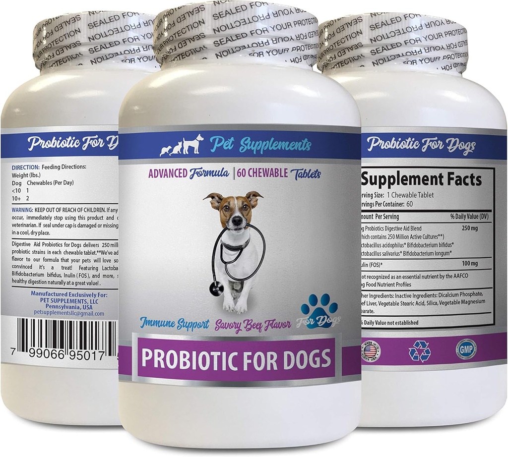 Digestive Defense for Dogs - PROBIOTICS for Dogs - Healthy Gut - Στάση αερίου Διάρροια και κακή αναπνοή - Digestive Boost - Προβιοτικά σκύλου μασώμενα Βιολογικά - 1 φιάλη (60 θεραπείες)