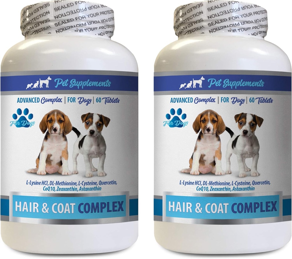 Köpekler için sağlıklı Önlük - Köpekler Saç ve Ön Kompleksi - Gelişmiş Cilt Yardımı - Saç için İyi - 2 Şişe (120 Tablet)