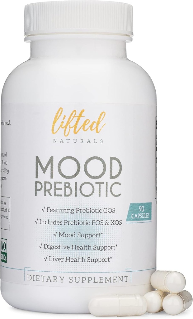 Lifted Naturals Mood Prebiyotik Prebiyotik Fiber Supplement - 90 Capsules - Özellikler Prebiyotik GOS, Plus Prebiyotik XOS ve FOS - Doğal Mood, Immune & Digestive Support