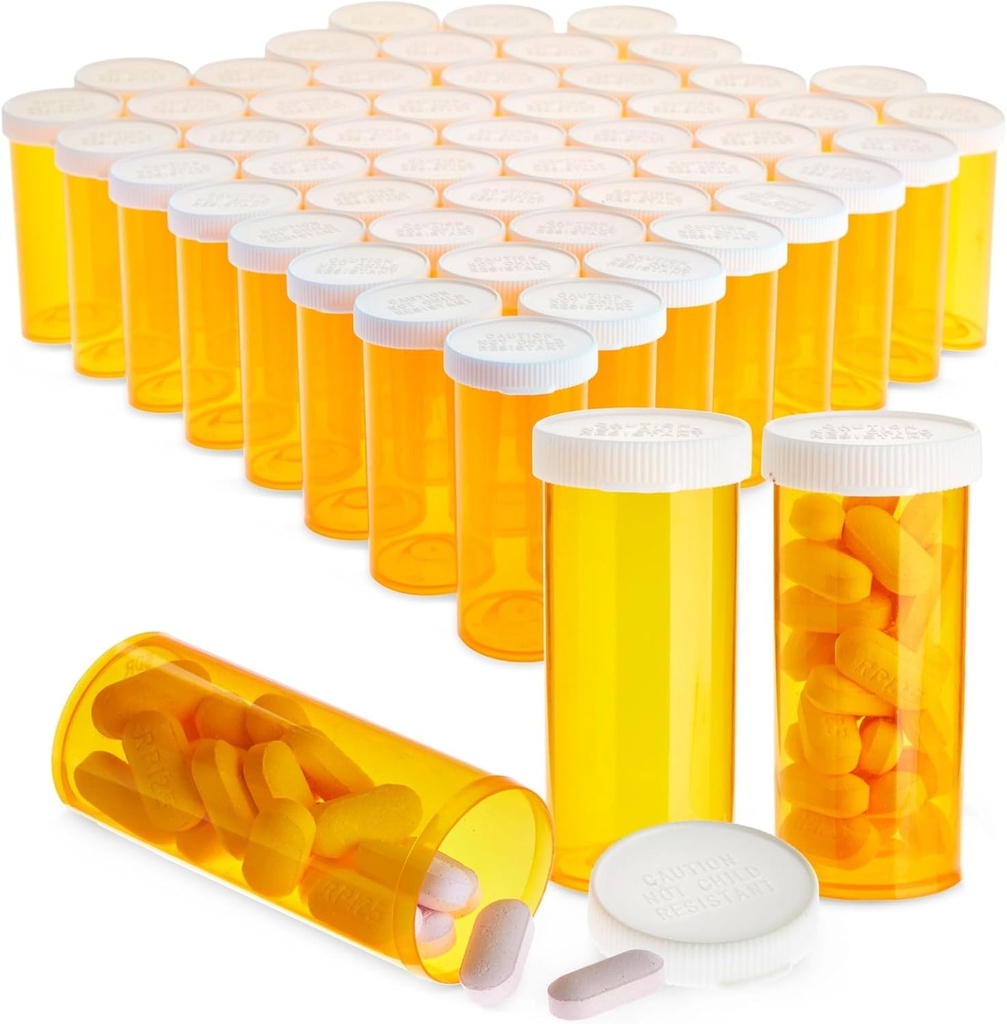 Juvale Pill Şişes with Caps - 50 Pack, 8 Dram, Orange Plastik - Boş Pill Şişeler ve Seyahat Ve Tıbbi Parti Dekorasyonları için Vials