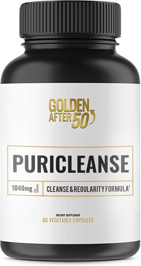 Golden After 50 PuriCleanse - Καθαρίστε και την κανονικότητα Υποστήριξη - 60 κάψουλες, 1040mg - Καθαρίστε και Fiber συμπλήρωμα με Senna Leaf Extract, Psyllium Husk σκόνη και προβιοτικά για άνδρες και γυναίκες