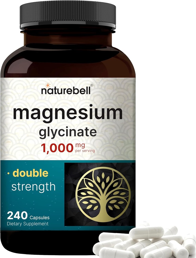 NatureBell Magnezyum Glycinate 1000 mg, 240 Capsules | 500 mg per Capsule | 100% Chelated & Nerve Support | Non-GMO, Gluten-Free