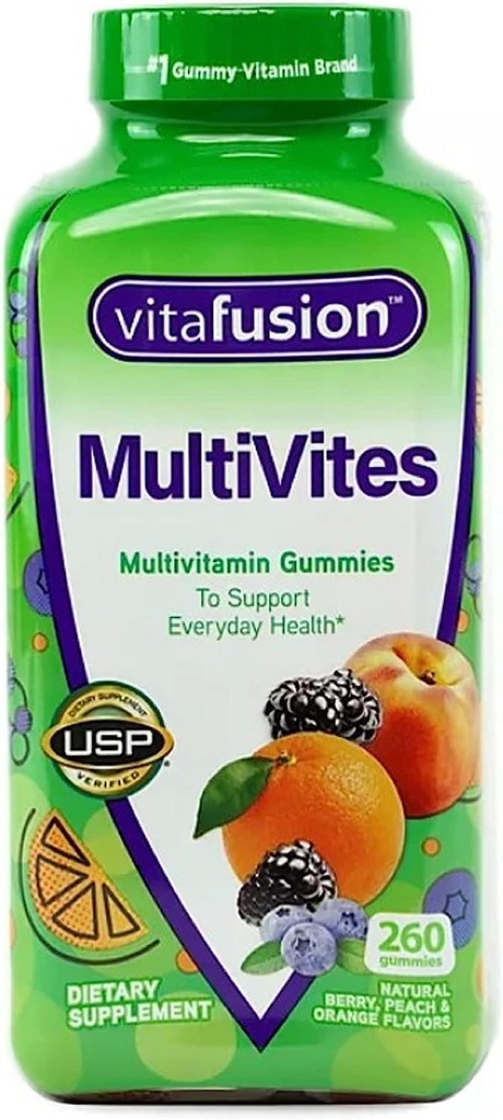 Vitafusion MultiVites Essential Multivitamin Natural Berry, Peach ve Orange Flavor 260 ct.