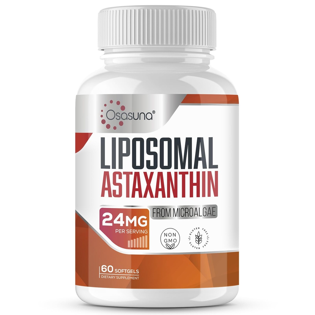 Liposomal Astaxanthin Supplement 24 MG, maksimum Aborpsiyon, Antioksit VIT C, Non-GMO & Gluten Free - 60 Softgels(2Ay Supply)