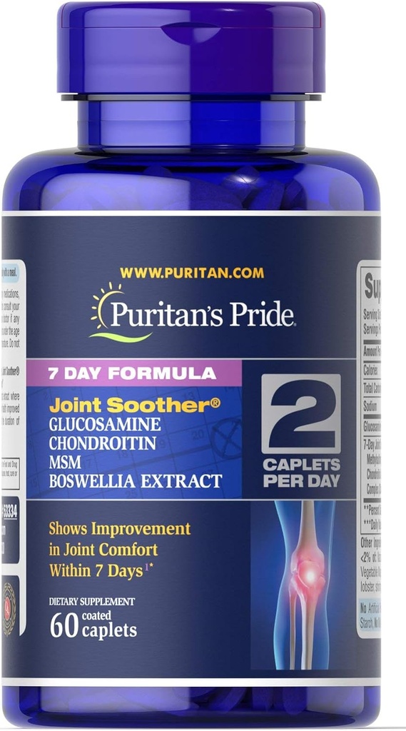 Puritan'ın Gurur 7 Günü Formula Ortak Soother Glucosamine, Chondroitin, MSM & Boswellia-60 Caplets