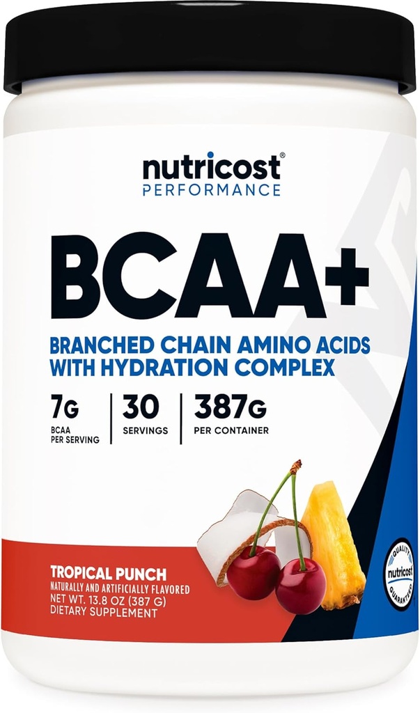 Nutricost BCAA + Hydration Toz (Tropical Punch) 30 Hizmet - Hydration Complex - Gluten-Free, Non-GMO