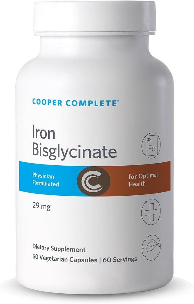 Cooper, Iron Bisglycinate. 29mg per Tablet. 60 Capsules per Şişe. Pack of 1