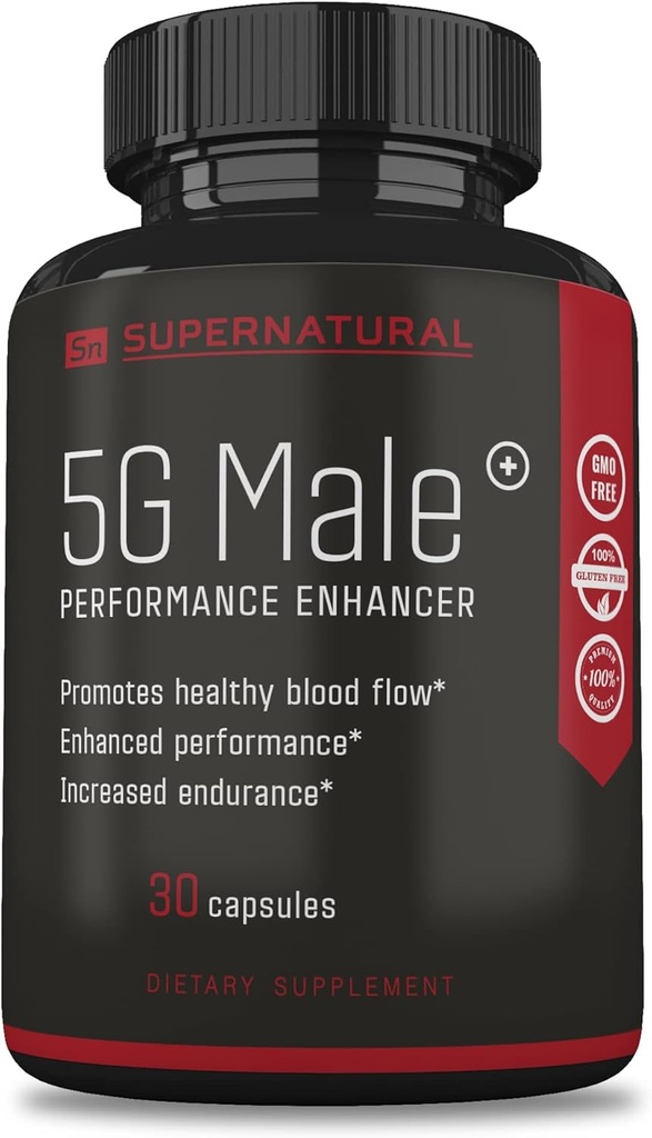 Supernatural Man 5G Άντρας Φυσικό T Booster Ενίσχυση συμπλήρωμα για τη ροή του αίματος, Stamina, δύναμη & αντοχή Ginseng, σκόρδο, Ginkgo, ρίζα τζίντζερ, βιταμίνη D - Υποστηρίζει υγιή αρσενικά - 30 κάψουλες