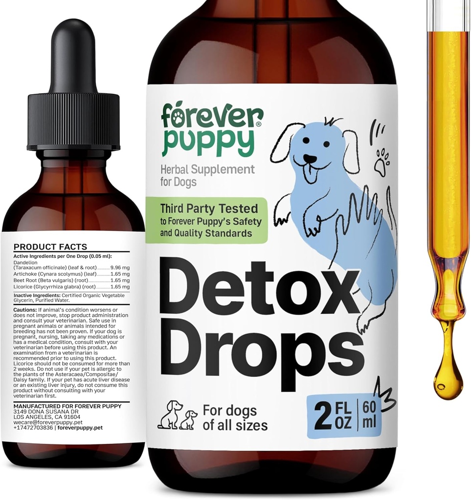 Köpekler için Sonsuz Puppy Detox Drops - Dandelion Root & Dandelion Leaf Tincture for Liver and Kidney Support - Herbal Detox & Antioksi Support Supplement for Dogs of All Breeds & Dimensions - 2 fl ozzz