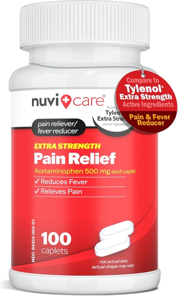 Acetaminophen 500mg Extra Strength Pain Relief - Σύγκριση με Tylenul Extra Strength Pain Reliever & Fever Reducer - 500mg δισκία για ενήλικες για Πονοκέφαλους (100 Caplets)