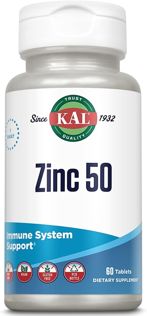 KAL çinko 50 mg Hydroxy Asit Kompleksi, Sağlıklı Metabolism ve Immune Support Supplement ile çinko Orotate, çinko Citrate, Geliştirilmiş Aborb, Vegan, Gluten Free, Non-GMO, 60 Serv, 60 Tablet
