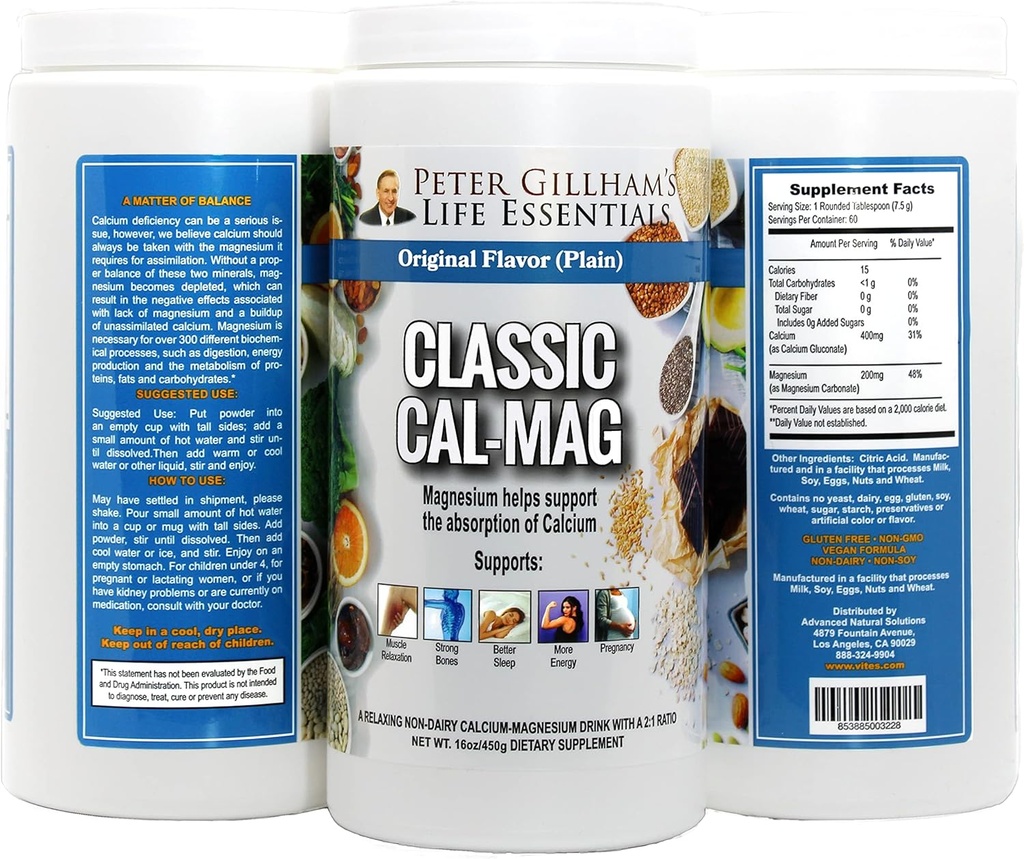 Peter Gillham'ın Cal-Mag, High Abxia 2:1 Macau & Magnezyum Citrate Toz; Strese, Muscular & Bone Health'e Sağlıklı Bir Yanıt Destek, Cramps'ı Azflavored 16 ozzz