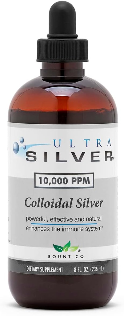 Ultra Silver® Colloidal Silver | 10.000 PPM, 8 Oz (236mL) | Gemiler (2) 4 Ounce Glass Şişeler | Mineral Tamam | True Colloidal Silver - Dropper