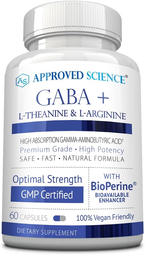 Εγκεκριμένη Επιστήμη GABA+ - Προώθηση της ηρεμίας, βελτίωση του ύπνου, Boost Mood - GABA, L-Θεανίνη, L-αργινίνη, Βιταμίνη B6, BioPerine - Υψηλή απορρόφηση - 60 κάψουλες - Vegan