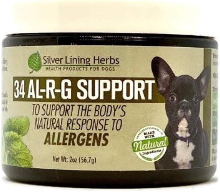 Silver Lining Herbs 34 Canine Al-R-G - Köpekler için Doğal Alerji Desteği - Bir Köpek Sağlıklı, Normal ve Doğal Yanıt Allergens - 2 Ounce Jar