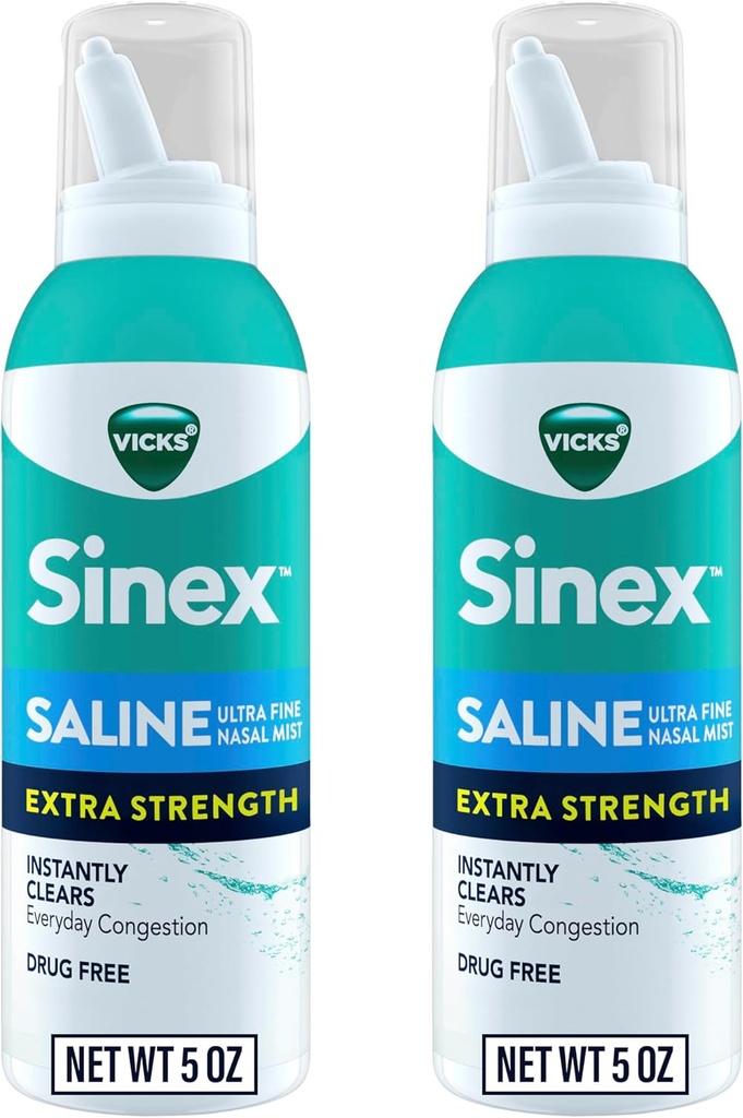 VICKS Sinex Ekstra Kuvvet Nasal Kombine, 3X Yoğun * Uyuşturucu Ücretsiz Ultra Güzel Mist, Instantly Clears Mucus, Ultra Mechanicd to Clear Congestion Fast, Safe For Daily Use, 5 OZ x 2