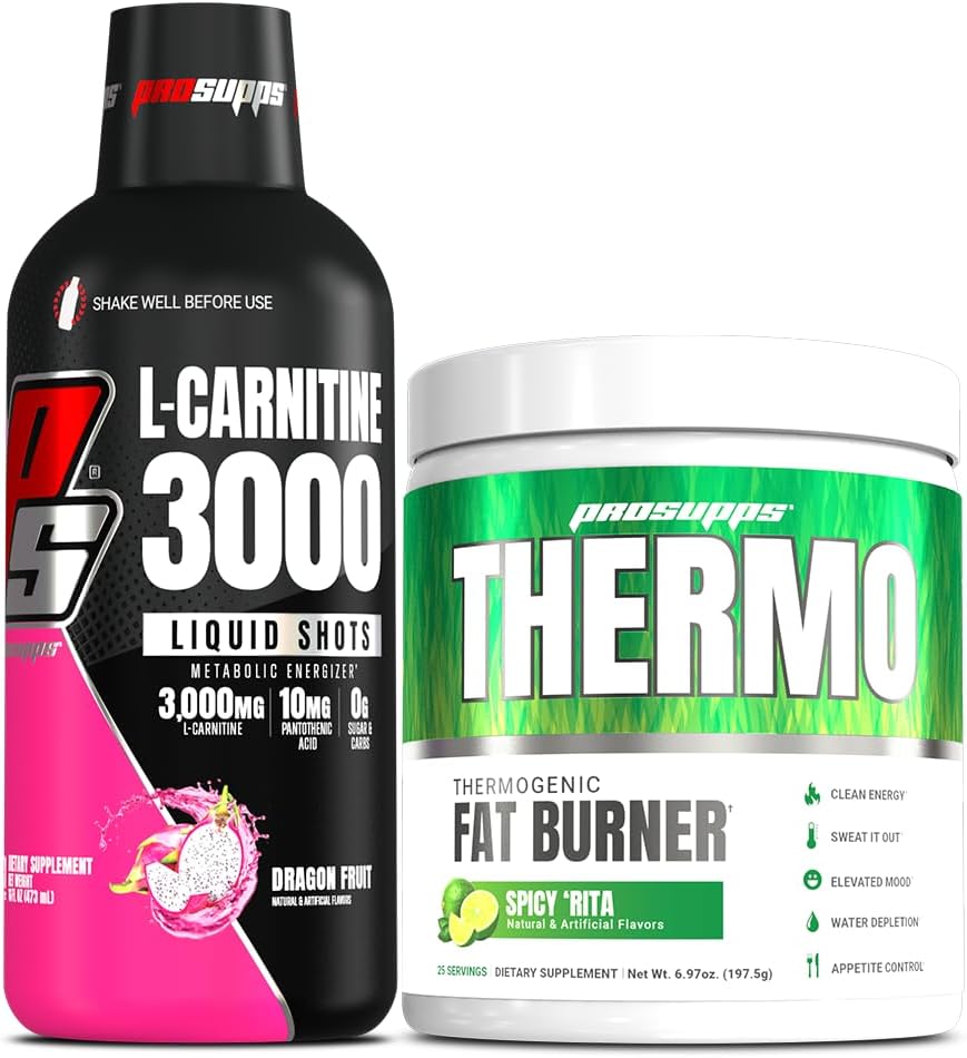 PROSUPPS L-Καρνιτίνη 3000 Simulant Free Liquid Shots (31 Servings, Dragon Fruit) και θερμικό λίπος καύση θερμογόνο σκόνη (25 Servings, Spicy 'Rita) Bundle