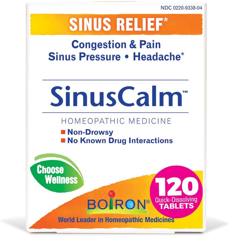 Boiron SinusCalm Tabletleri Sinus Ağrısı Yardımı, Runny Nose, Congestion, Sinus Baskı, Headache - 120 Kont (Pack of 2)