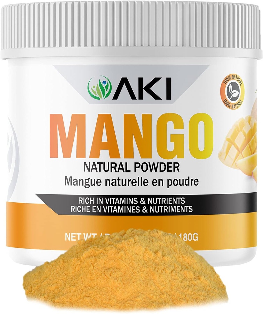 AKI Mango Extract Powder (6.34oz/180g) - Βιταμίνη C και άλλα θρεπτικά συστατικά - Αποξηραμένο μάνγκο, Ιδανικό ως συμπλήρωμα Booster για Smoothies πρωτεΐνης, Sorbet καρύκευμα, χυμό, γρανίτα & παγωτό