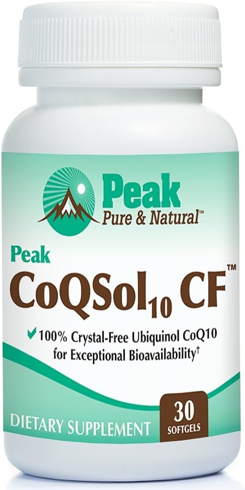 Peak CoQSol10 CF - 100% Crystal-Free Ubiquinol CoenzymeQ10 Gelişen Bioavailability - Ubiquinol CoQ10 - Natural Energy Alert - Supports Immunity, Brain and Heart Health (30 Softgels)