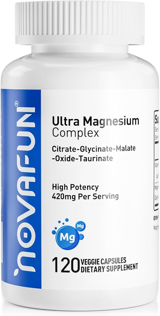 Magnezyum B6 Tamam, 420 Magnezyum mg Kompleksi, Citrate, Glycinate, Malate, Taurate, Oksit, Heart, Bone Support, Vegan,120 Capsules