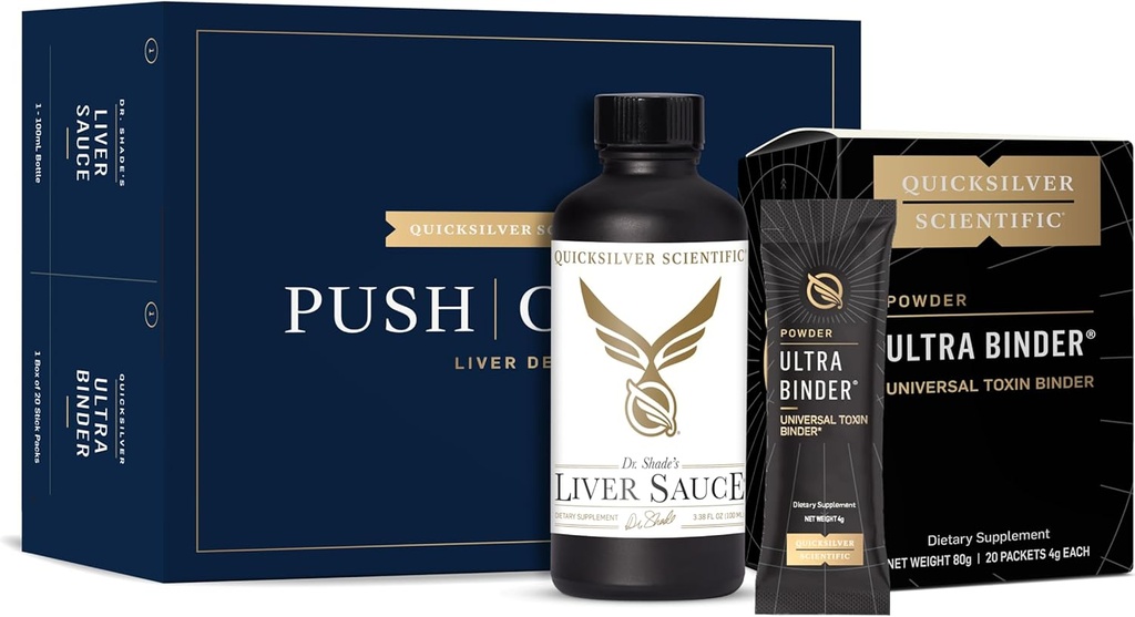 Quicksilver Scientific PushCatch Liver Detox Cleanse - 2 σετ κομματιών με Ultra Binder (πακέτα) & Σάλτσα ήπατος (Συμπλήρωμα υποστήριξης Liver με εκχύλισμα γαϊδουράγκαθου γάλακτος) για την υποστήριξη GI Detox & Toxin Βιβλιοδεσία