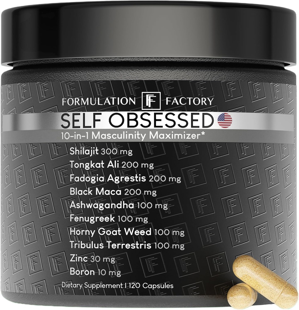 Formulation Factory Self Obsessed 10 in 1 Masculinity Maximizer Supplement, Shilajit for Men, Tongkat Ali, Ashwaganda, Fenugreek Kas Büyümesi, Enerji, Drive, Güçlü, Kurtarma 2 Ay ( 1)
