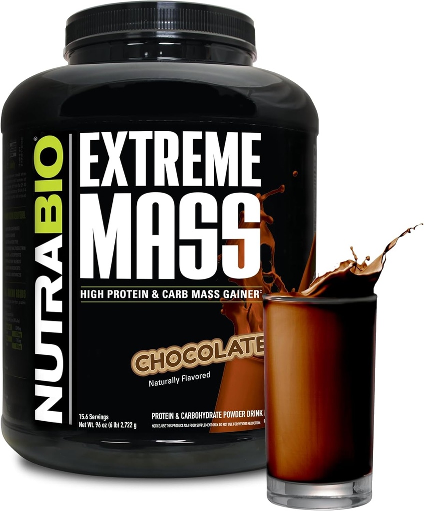 NutraBio Extreme Mass Winer Protein Toz, 53G proteini, Temiz Kilo Vermek, Kas Kitlesini Arttırmak, Full Spectrum replica - Chocolate, 6 Pound