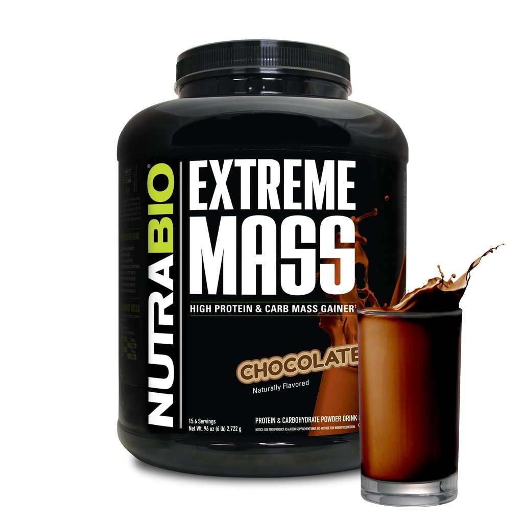 NutraBio Extreme Mass Winer Protein Toz, 53G proteini, Temiz Kilo Vermek, Kas Kitlesini Arttırmak, Full Spectrum replica - Chocolate, 6 Pound