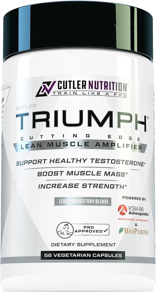 TRIUMPH Testosterone Booster for Men: Best Test Booster and Estrogen Blocker for Men with DIM, KSM 66 Ashwagandha, and Boron Citrate, Build Natural Lean Muscle Mass and Strength, 56 Veggie Κάψουλες