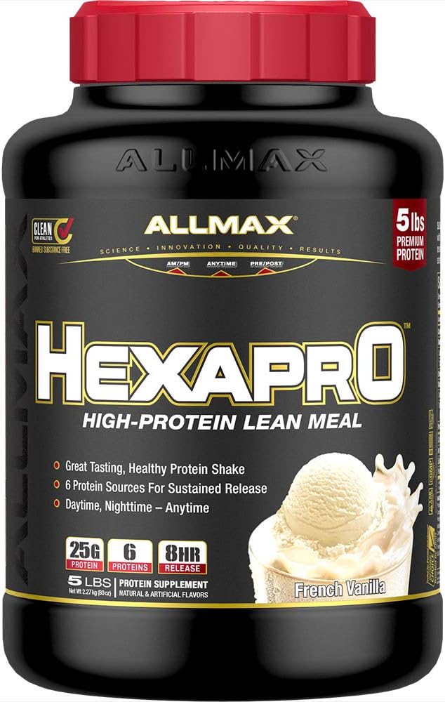 TÜMMAX Beslenme HEXAPRO, Fransız Vanilla - 5 lbs - 25 Protein Per Yetişkin - 8 Saat Sustained Salı - Zero Sugar - 52 Servisler